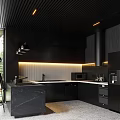 Modern Restaurant Interior With Black Ceiling Chandelier Dining Table Chairs And Green Plants