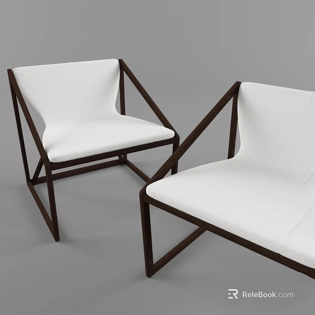 Modern Single Chair With Dark Wooden Frame And White Fabric Upholstery 3d model 