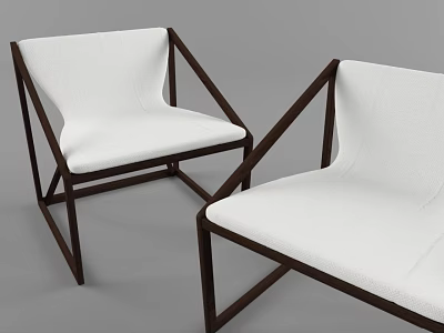 Modern Single Chair With Dark Wooden Frame And White Fabric Upholstery 3d model