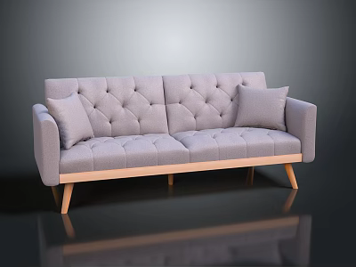 Light Gray Two Seater Sofa with Tufted Design Pillows and Wooden Legs in Modern Style 3d model