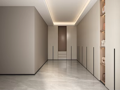 Modern Minimalist Elevator Hallway With Built In Cabinets And Recessed Lighting 3d model