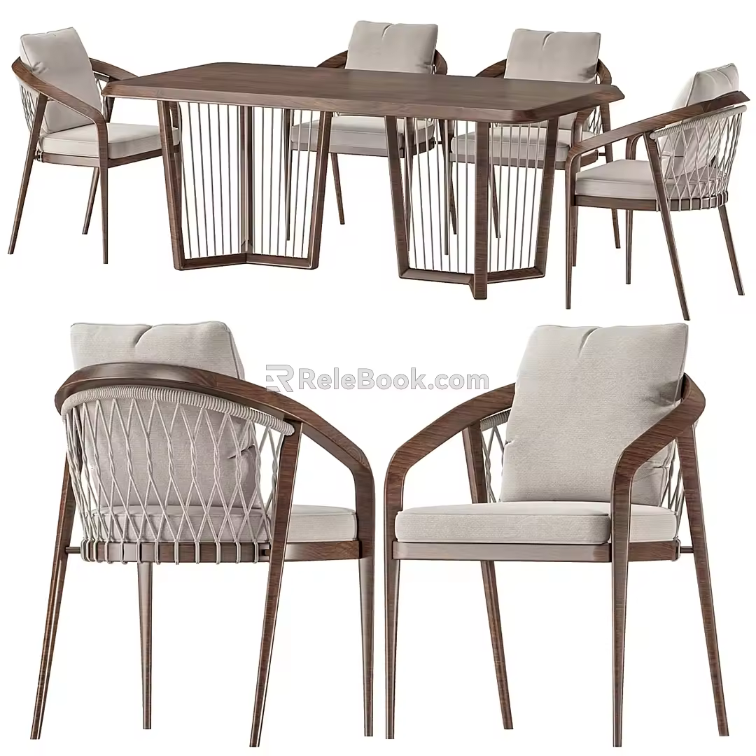 Silent Wind Rattan Dining Table and Chair Combination 3d model