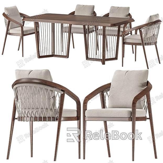 Silent Wind Rattan Dining Table and Chair Combination model