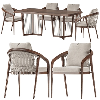 Silent Wind Rattan Dining Table and Chair Combination 3d model