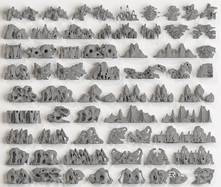 Artistic Stone and Wood Carved Sculptures with Various Natural Shapes and Textural Details 3d model 