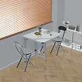 Modern Foldable Table And Chairs By Window With Wooden Blinds Fruit Green Plant