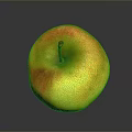 Red And Yellow Apple With Stem On Dark Reflective Surface