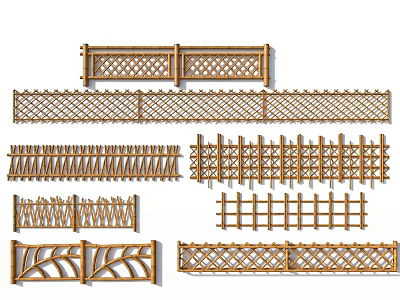 Various Designs of Wooden Decorative Railings for Garden and Outdoor Spaces 3d model
