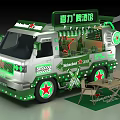 Heineken Mobile Beer Bar Truck Green White Design Red Star Wheels and Outdoor Tables Chairs