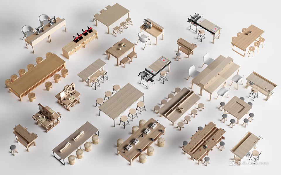 Modern Wooden Table And Chair Sets With Various Styles For Home Dining Spaces 3d model 