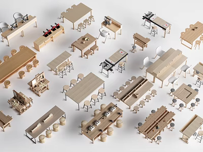 Modern Wooden Table And Chair Sets With Various Styles For Home Dining Spaces 3d model