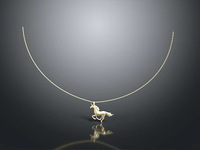 Unique Elegant Golden Necklace With Horse Pendant And Delicate Chain Design 3d model