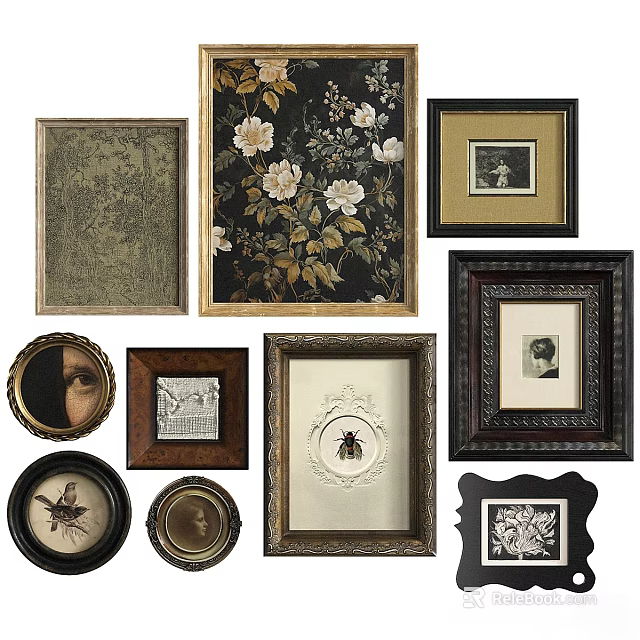 Abstract Painting in Vintage Frames with Various Shapes for Home Wall Art 3d model 