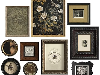 Abstract Painting in Vintage Frames with Various Shapes for Home Wall Art 3d model