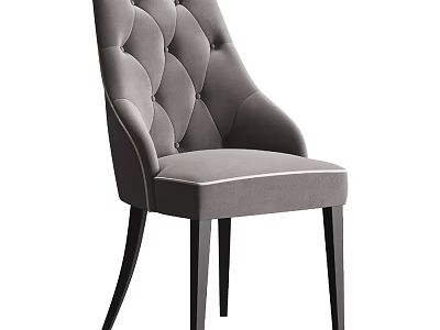 Gray Tufted Velvet Single Chair With Black Wooden Legs And Curved Backrest 3d model