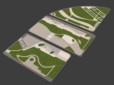 Park Landscape Design With Curved Paths Lush Green Lawns And Open Spaces Layout 3d model