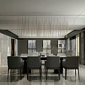 Modern Dining And Living Room Interior With Dining Table Chairs And Pendant Lighting
