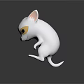 White Chihuahua 3D Character With Yellow Eye Patches Standing Pose On Dark Background Reflection