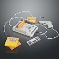 Retro Game Console With Game Cartridges Controller Light Gun And Connected Wires 3d model