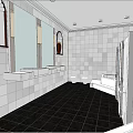 Elegant Hotel Bathroom Interior With White Gray Tiled Walls Shower Enclosure And Bathtub Vanity