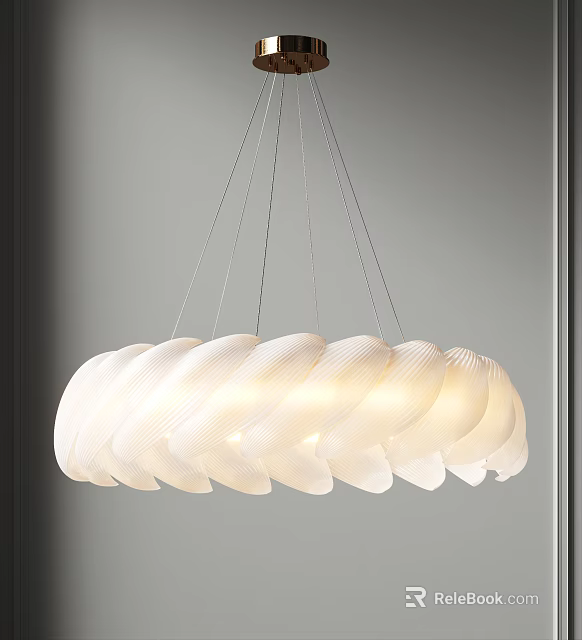 Elegant Modern White Curved Acrylic Chandelier With Soft Glowing Lighting Effect 3d model 