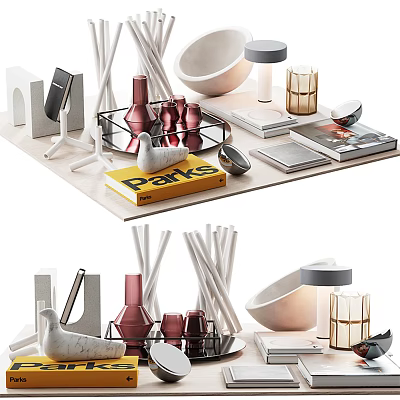 Modern Minimalist Decorative Ornament Set With Ceramic Vases Metal Candle Holders And Books 3d model