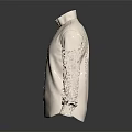 White Stand Collar Long Sleeve Button Front Linen Shirt on Dark Background with Reflection 3d model