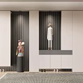 Modern Shoe Cabinet Interior Design With White Gray Finish Mannequin And Decorative Lighting