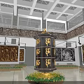Traditional Temple Hall Interior With Large Prayer Wheel Murals And Glass Skylight