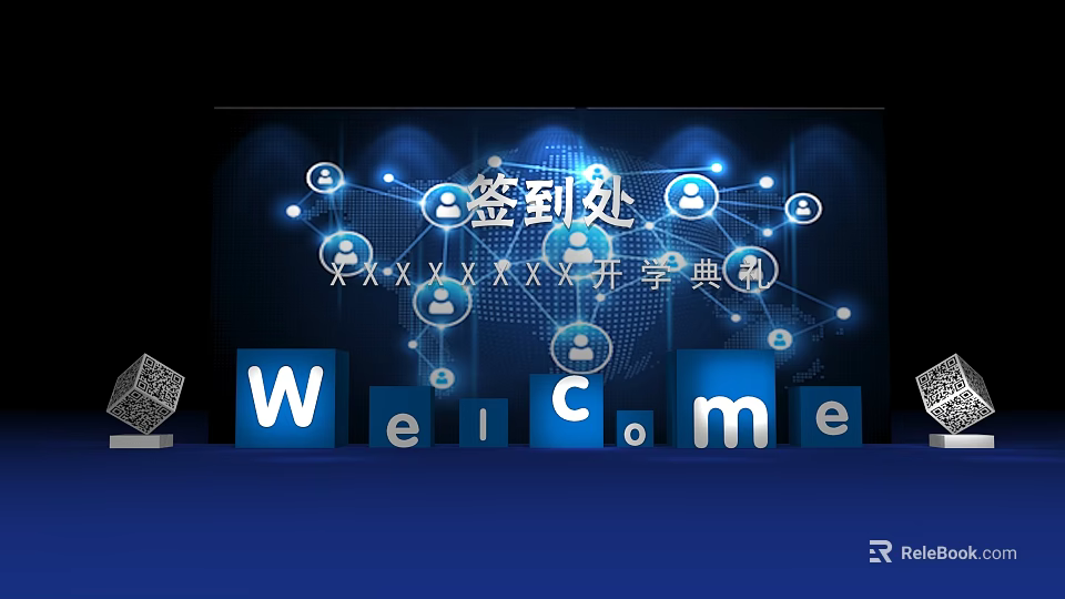 Commercial Check in Equipment With Welcome Display And Network Nodes Setup 3d model 