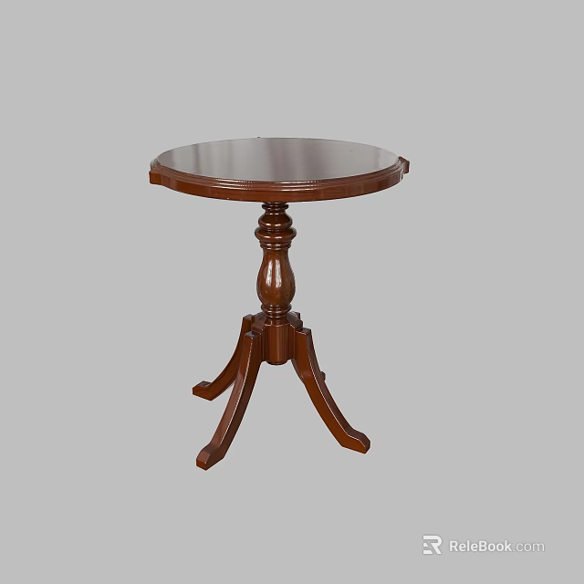 Wooden Round Accent Table With Carved Pedestal Base And Three Legs Design 3d model 