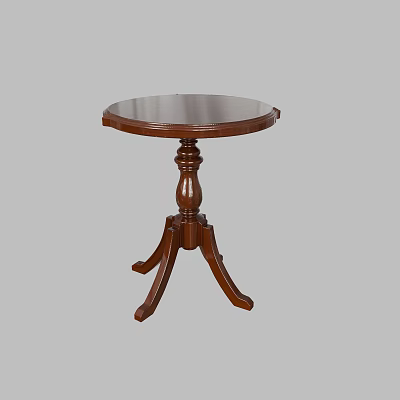 Wooden Round Accent Table With Carved Pedestal Base And Three Legs Design 3d model