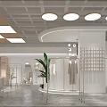 Modern Clothing Store Interior With Pendant Lights Lounge Seating Plants Display Racks