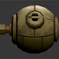 Beige And Brown Mechanical Device With Rotating Blades And Black Symbols Design