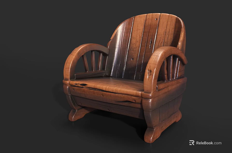 Natural Wooden Outdoor Sofa With Curved Armrests And Comfortable Backrest Design 3d model 