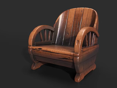 Natural Wooden Outdoor Sofa With Curved Armrests And Comfortable Backrest Design 3d model