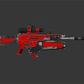 Red Tactical Rifle With Mounted Scope And Military Style Design