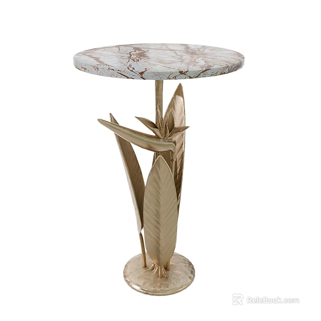 Elegant Marble Top Coffee Table With Leaf Shaped Metal Stand Design 3d model