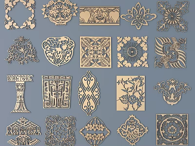 Intricate Carved Patterns Featuring Various Floral Geometric and Ornate Artistic Designs 3d model