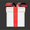 Household Decorative White Gift Box With Red Bow Ribbon And Gold Lines On Dark Background