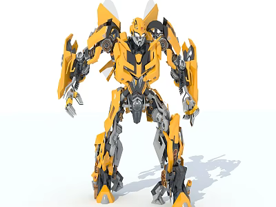 Yellow Mechanical Robot Figure With Detailed Armor Structure And Standing Stance 3d model