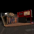Modern Container Building With Two Units Display Windows Staircase Wooden Deck And String Lights