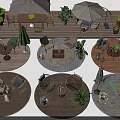 Outdoor Table Designs With Chairs Umbrellas And Lush Plants On Wooden Deck