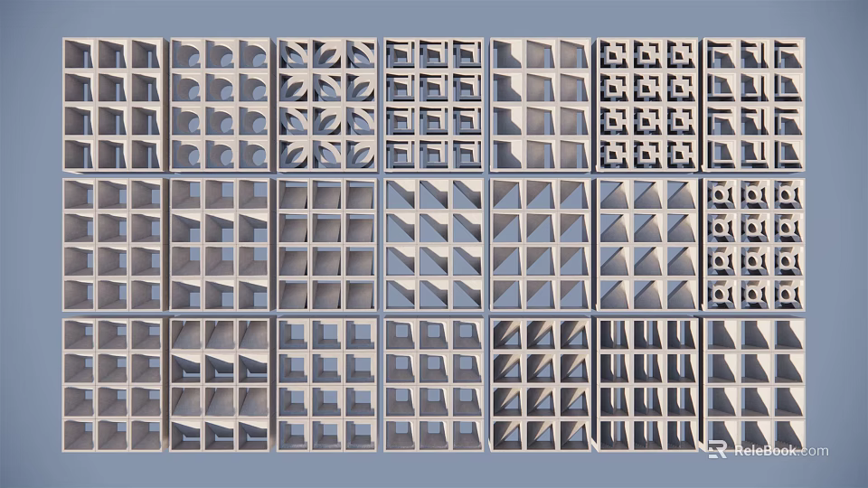 Building Blocks with Various Geometric Patterns Hollow Design Neatly Arranged for Architectural Use 3d model