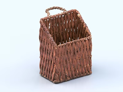Durable Brown Handwoven Rattan Basket With Handle For Everyday Home Storage 3d model