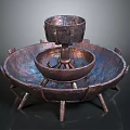 Handcrafted Wooden Stone Multi Layer Decorative Tray With Bowl And Sturdy Base