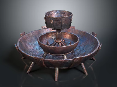 Handcrafted Wooden Stone Multi Layer Decorative Tray With Bowl And Sturdy Base 3d model