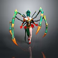 Fantasy Half Spider Character Design With Green Gold Armor Red Accents And Multiple Legs