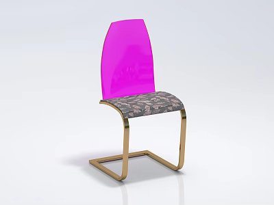 Modern Leisure Chair With Pink Backrest Patterned Seat And Gold Frame 3d model