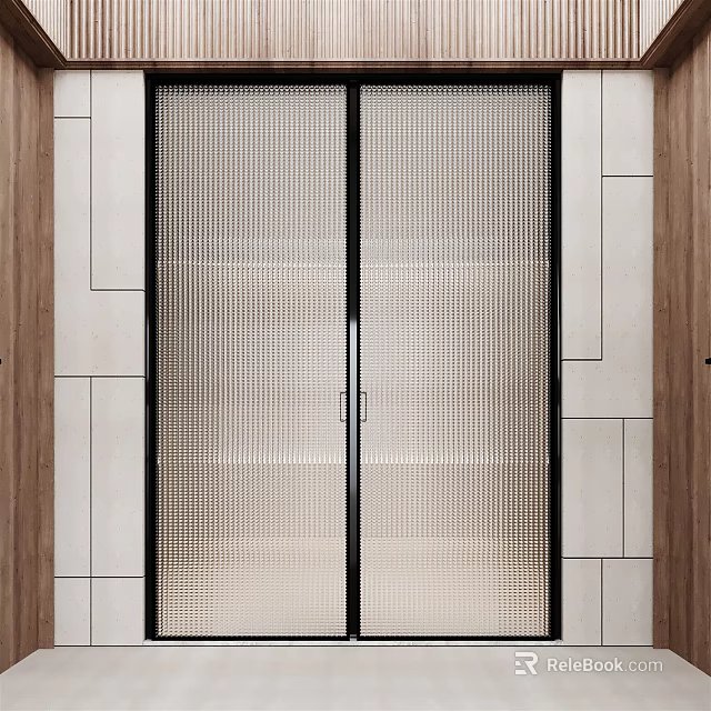Stylish Double Doors With Perforated Metal Panels And Wooden Frame For Home Interior 3d model 